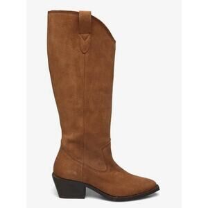 Bianco Suede Western Booties Camel Brown Women 39 US 8 Cowboy Boots Winter